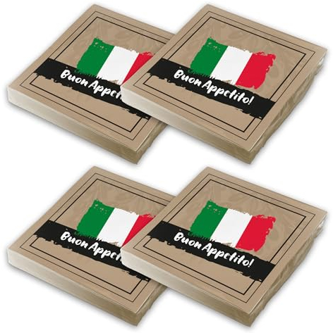 itenga Servietten italienisch - Buon Apetito 30 x 30cm 3-lagig 80 Stück Motivserviette Italien für italienische Tischdeko
