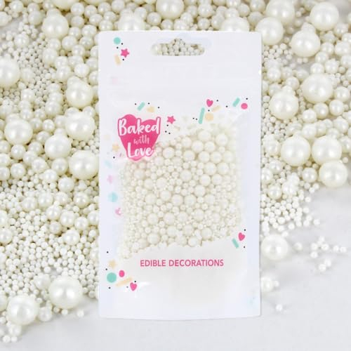 Pearl Sprinkles By Baked With Love | 75g | Mother Of Pearl Sugar Cake Sprinkles, Edible Cake Decorations, Sugar Balls For Cupcakes