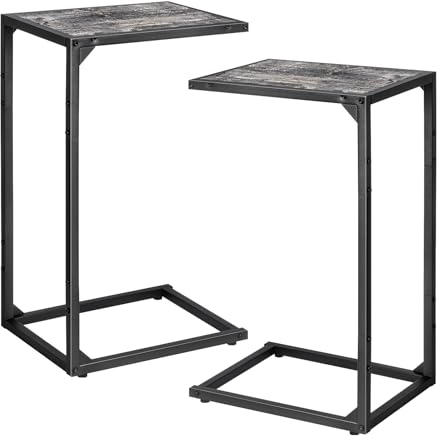 Nandae 2er-Pack Beistelltisch C Form Kaffeetisch Couchtisch SofatischNachttisch Betttisch Laptoptisch, Gestell aus Metall, Tischplatte aus Holz Wohnzimmer, Schlafzimmer (40 x 30 x 64 cm),
