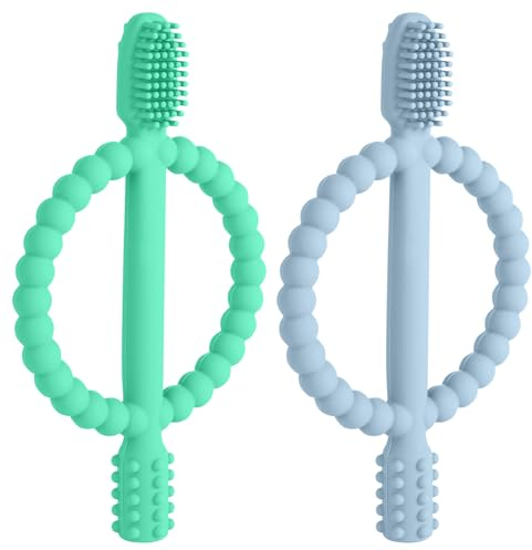 Aolso Anneau Dentition Bebe, Jouet Dentition sans BPA, Brosse a Dent Bébé, Gant Dentition accessoires d'allaitement sans BPA pour bébés de 3 mois et plus Silicone,Jouet Dentition Apaiser Les Gencives
