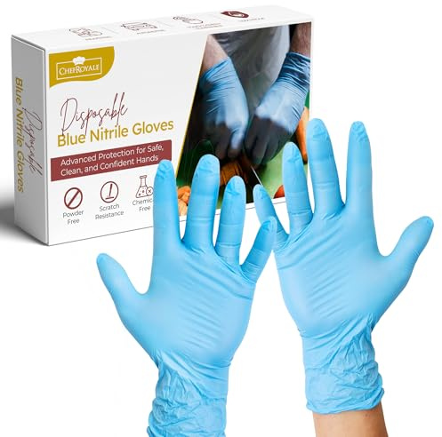 CHEF ROYALE Pack of 1000 Disposable Blue Nitrile Gloves - Latex Free Gloves Surgicals Powder Free Medical Nitrile Gloves Multi Use Extra Strong Food Prep Gloves - Bulk Quantity (1000, XL)