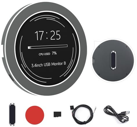 Waveshare 3.4inch USB Monitor, PC Case Secondary Display Screen/Desktop RGB Ambient Screen, IPS Panel, 800×880, with Music Spectrum Analysis Function, Type-C Interface, CNC Metal Case, Grey