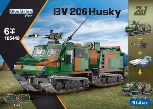 BlueBrixx Pro 105449 – BV 206 S Husky, Bundeswehr 2in1, Bundeswehr aus Klemmbausteinen mit 914 Bauelementen