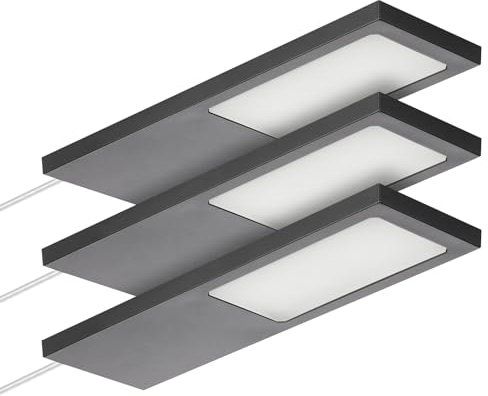 SOTECH 3er Set LED-Möbelleuchte GIULIA II ohne Sensor schwarz, 4000K neutralweiß inkl. Trafo & Verteiler Unterbauleuchte Schrankleuchte Vitrinenbeleuchtung