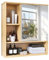 UNHO Mobile Bagno con Specchio: Bagno Contenitore Mobiletto Bagno con Specchio Pensile Armadietto a Specchio Bagno da Parete Bambù Sopra Lavabo Toilette WC con Mensola Salvaspazio 55,5x16x61 cm