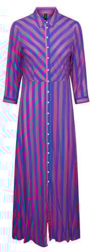 YAS Savanna - Camiseta Larga de Manga Corta Vestido, Fucsia Fedora/Rayas: Blue Lolite, XL para Mujer