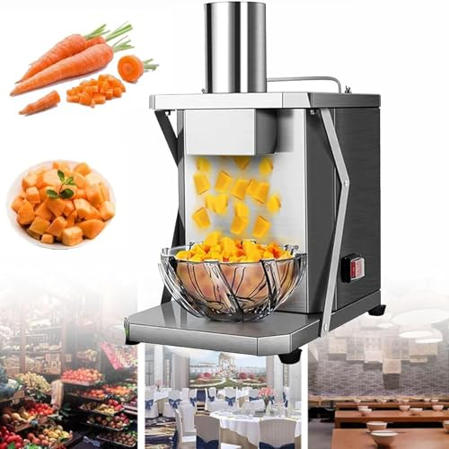 Hachoir électrique à fruits et légumes, hachoir automatique commercial pour pommes de terre, oignons, carottes, cubes avec lames, coupe-légumes robuste en acier inoxydable pour restaurants, cuisine à