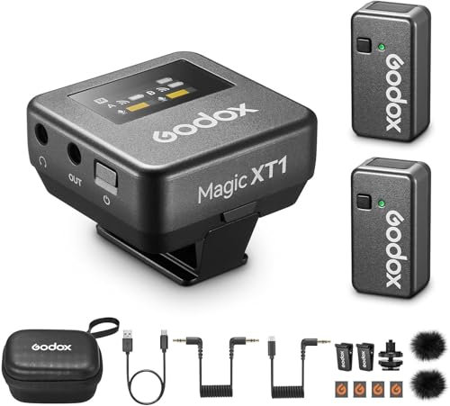 Godox Magic XT1 Micrófono Lavalier Inalámbrico para Cámara, Android, iPhone 15, PC, Audio 48kHz/24-bit, Receptor Táctil, Cancelación de Ruido, 2.4G Alcance Inalámbrico 200m para TikTok Vlog Youtuber