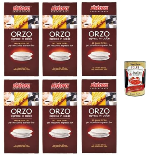 Italian Gourmet Orzo in Cialde, Gerstenkaffee Pads, 6 x 50 Beutel | Bevanda tostata senza caffeina; milder Kaffeeersatz aus der Maschine und für kurze Pausen, + Kostenlos Polpa 400g