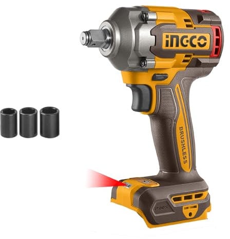 Ingco Cordless Impact Wrench 400NM (Body Only) 1/2 Inch 20V Brushless Electric Impact Gun with 3Pcs Sockets (17/19/21mm) CIWLI20401