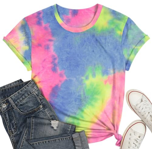 Batik T-Shirt für Damen Tie Dye Tee-Shirt Sommer Lässige lockere Shirt Tops