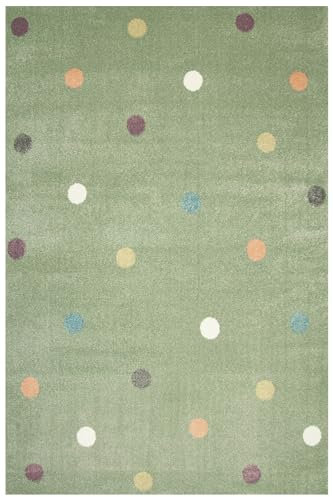 AKCILA Lima rechteckig Kinder Teppich Minze 140x190cm, Kinderzimmer Kurzflor Teppiche| Kinderteppich Mädchen| Kids Carpet |Spielteppich Kinder Babyzimmer Tepich |gepunktetes Muster |Wohnzimmer Teppich
