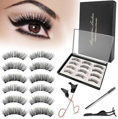 Magnetische Wimpern, 3D Magnet Wimpern ohne Eyeliner, Magnetische Wimpern Fake Lashes Set, Falsche Wimpern, Wiederverwendbare Natürliche Wimpern,Magnetic Eyelashes Kit mit Pinzette, Kein Klebe