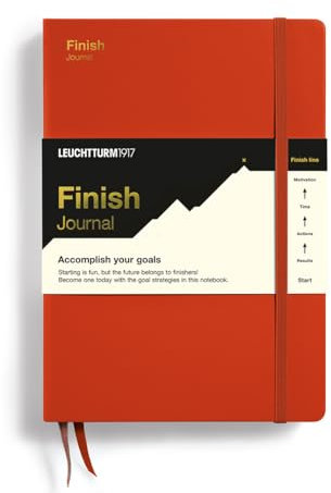 LEUCHTTURM1917 369097 Finish Journal – Hochwertiges Notizbuch für Zielsetzung, Reflexion & Motivation | Praktische Anleitung zum Erreichen deiner Ziele, Fox Red, Englisch