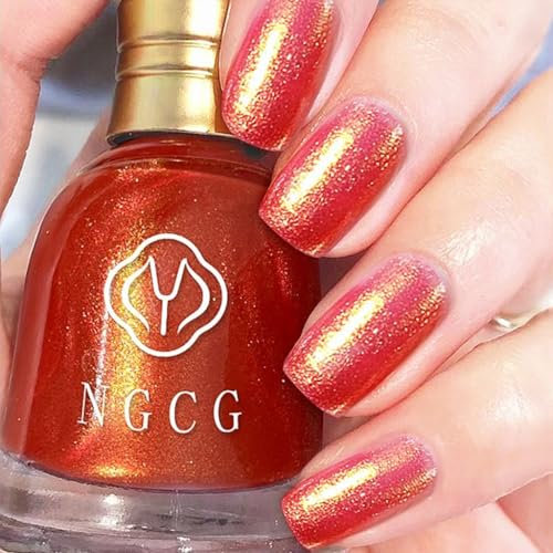 Glitter Nail Polish, Nude Nail Varnish, Diamond Glow Bell Shape Quick Drying Nail Polish, Long Lasting, Bright Colours, Non-Toxic, No UV Lamps Needed, Nail Gel For Women (07#Orange)