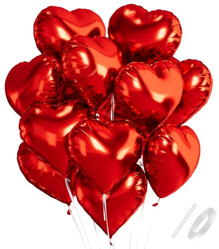 12 Stück Herz Folienballons Rot, 18 Zoll Herzluftballons Rot, Herz Luftballon Helium, Herzballons Rot Herzform Folienluftballon, Herzluftballons Hochzeit Romantisch Rot Geburtstagsdeko Valentinstag