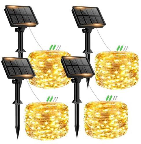 btfarm 4 Pack Solar String Lights Outdoor Garden, 6M/20FT Fairy Lights Solar Powered 8 Modes Copper Wire Solar Lights for Decorating Garden, Yard, Tree, Christmas, Warm White