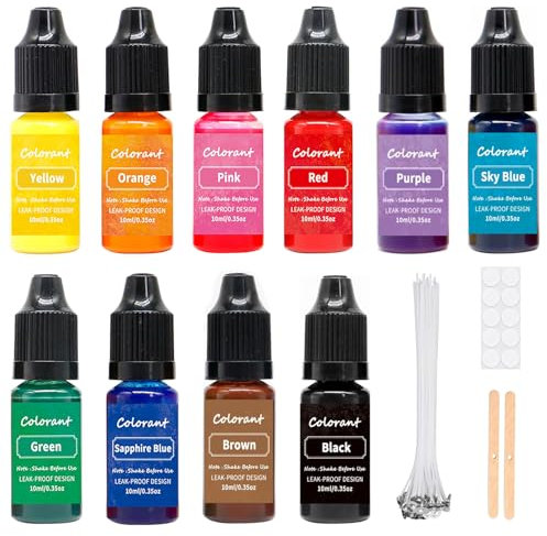 Candle Dye, 10 Colours Liquid Candle Dye for Soy Wax, Candle Wax Dye for Candle Making, Oil-Based Highly Concentrate Natural Candle Colour Dye for Wax Melts