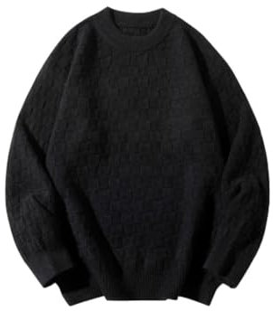 PANVER Basic Sweater Herren Slim Fit Rundhals Langarm Pullover Herren Jugend Temperament Mode Knit Sweater Herren Casual Warm Komfortabel Langarm Sweater Herren G-Black L