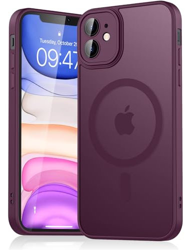 AK Funda Magnética para iPhone 11 Compatible con Magsafe,Funda de Carcasa Translúcido Mate Trasera Resistente a Arañazos TPU,Carga Inalámbrica, Carcasa Antigolpes para iPhone 11(Vino Rojo)