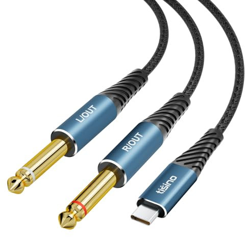 Tisino Câble audio USB C vers Jack 6,35mm, 2m Câble USB C vers TS pour la connexion de smartphones, tablettes et ordinateurs portables à un amplificateur, une table de mixage ou un haut-parleur