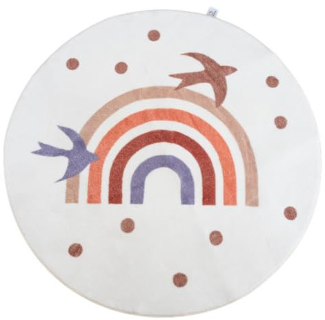 Heimtrend Kinder Teppich rund Ø 120 cm – Waschbar & rutschfest | Flauschiger Spielteppich [Regenbogen-Motiv] für Jungen & Mädchen – Kinderzimmer, Babyzimmer, Wohnzimmer – Jetzt entdecken!