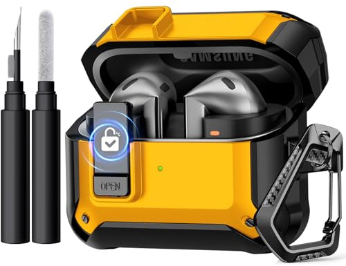 GEAK Cases Compatible with Galaxy Buds 3 Pro/Samsung Galaxy Buds 3 Case with Carabiner & Cleaning Kit, Full Protective Hard Cover Shell with Secure Lock Clip for Galaxy Buds 3 Men Women, Yellow
