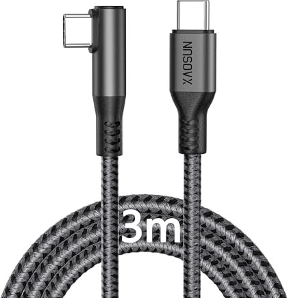 XAOSUN 240W USB C auf USB C Kabel 3M, 240W Schnell USB C ladekabel 90 Grad,PD 3.1 Nylon Geflochten Kompatibel mit iPhone 17/16/15, Macbook Pro/Air,iPad Pro/Air, Galaxy,Switch