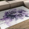 BYLEEHOMED Lila Rosen Area Teppich 60x120cm Aquarell Blumen Area Teppich mit Gummirücken Low Flor Boho Blumenteppich für Wohnzimmer Schlafzimmer