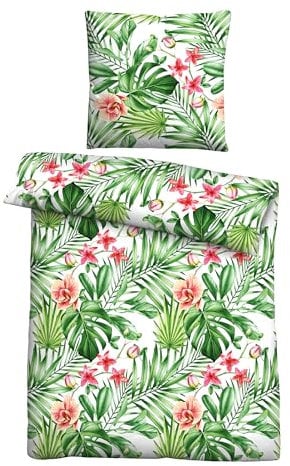 Traumhaft schlafen - Castell - Markenbettwäsche Bettwäsche Mikrofaser Seersucker 0260318 Dschungel 1x 155x220 cm + 1x 80x80 cm, bunt