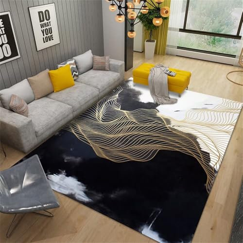 RUGMRZ Tapis Anti Poussiere Moderne Géométrique Antidérapant Salon Chambre Couloir Lavable Deco Salon Moderne Noir Tapis Carreaux De Ciment Deco Chambre Enfant 180X280CM