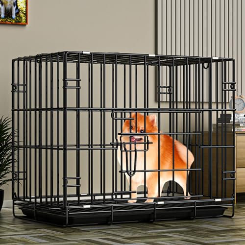WLCNYL Haustierkäfig, („Haustierkäfig“, „Kleine Hundekiste mit Doppeltüren, zusammenklappbarer Haustierkäfig aus Metall, tragbarer Hundezwinger für drinnen und draußen mit Kunststofftablett, Reise-