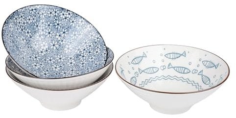 Henrrida 38 Oz Ceramics Ramen Bowl Set Asian Soup Bowl Pho Bowls S Pasta Bowls Set of 4，Stackable Storage Japanese Ramen Bowl Used for Desserts, Pasta, Soup, Grains, Rice