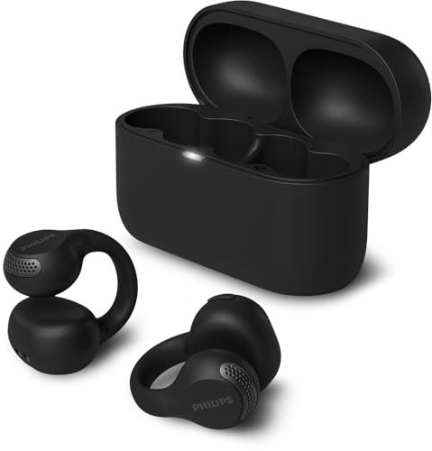 Philips TAQ2000BK auricolari ear-cuff True Wireless open-ear Multipoint Bluetooth - 28 ore di riproduzione, Ricarica tascabile, Chiamate chiare per spostamenti ed allenamento - Nero