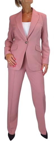 Paulo Due Women's 2 Piece Trouser Suit Fully Lined Blazer Ladies Formal Jacket and Trouser Suit for Office, Business - Pink 8-20 (14)