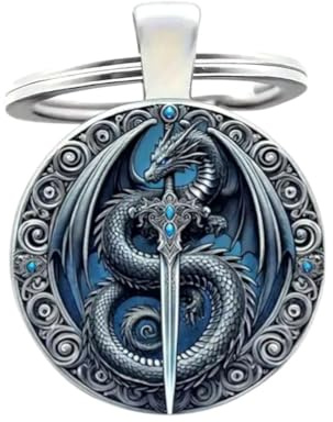 Schlüsselanhänger, Taschenschmuck Cabochon bedruckt Drache & Schwert