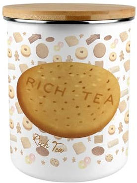 Purely Home Novelty Biscuit Tin Storage Canister - Extra Large Enamel Kitchen Storage Cookie Jar Gift - Rich Tea Biscuit Design