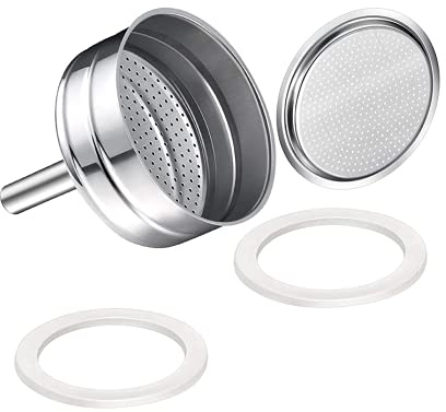 Saraoriginalshop Set 2 Guranizioni 1 Filtro 1 Imbuto ricambi universali per Moka,disponibili in 8 misure (COMPATIBILE CON BIALETTI SOLO). (1/2 Tazza)