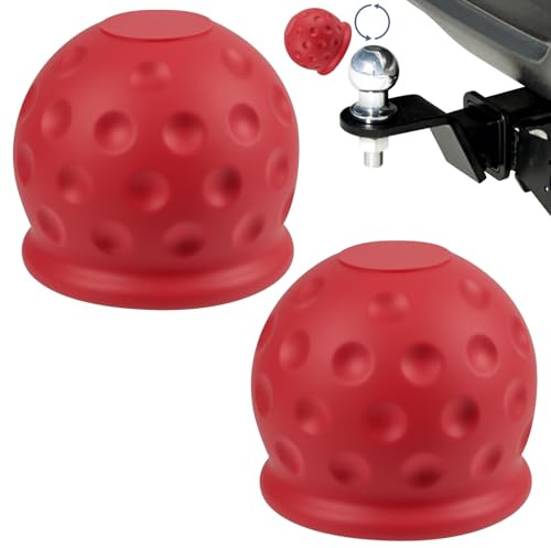 Adiwo 2 Pièces Cache Boule Attelage Voiture, Protection Boule Attelage Voiture, Couvercle pour Boule d'Attelage en Caoutchouc, Universelle en Protection Contre Rouille et Oussière, Rouge