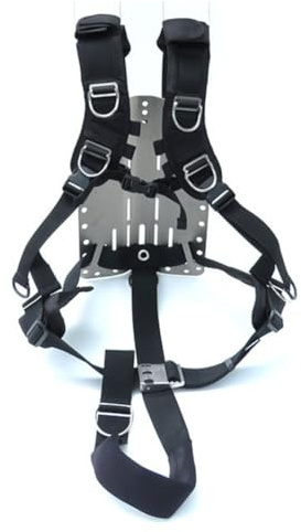 Helilyco Verstellbares Backplate Harness Set für Tauchen, BCD Backplane Zubehör mit Neopren-Schulterpolster, Edelstahl Nylon, See-Proof Rostbeständige Riemen, Sichere Ausrüstung Befestigungsringe