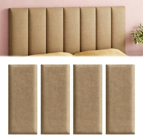 Chingcoo Wandpaneele Gepolsterte, 4 Stück 40x20cm Polsterplatte Selbstklebend,Deko-Wandpaneele Wandkissen Wandpolster Wanddekoration für Schlafzimmer, Kinderzimmer, Büro, Diele (Khaki)