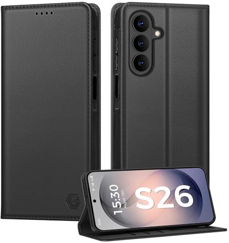 Kirnntca Handyhülle für Samsung Galaxy S26 5G Hülle, Kartenfach Premium PU Leder Klapphülle Schutzhülle, Standfunktion Tasche Flip Case für Samsung Galaxy S26 5G - Schwarz