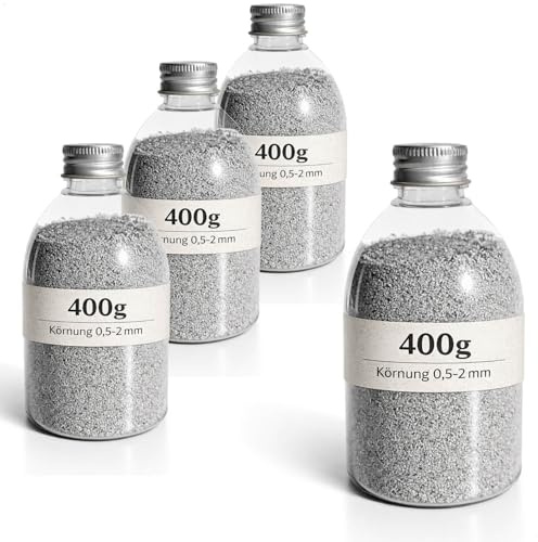 com-four® 4X Dekosand grau je 400 g, Bastelsand mit Körnung 0,5, 2 mm | Farbsand für Windlichter - Glasvasen und Tischdeko - Dekosand für Basteln und Dekoration