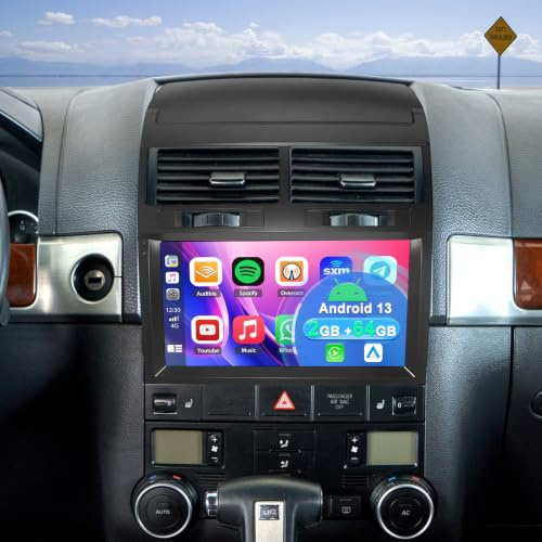 2+64G Android 13 Auto Radio Coche con CarPlay y Android Auto para VW Touareg 2003-2010, Pantalla táctil de 9 Pulgadas Autoradio Estéreo Reproductor con navegación GPS FM RDS SWC Pantalla Dividida