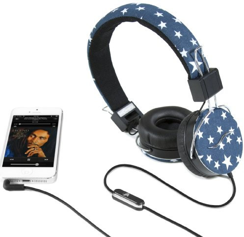 Hi-Fun Hi-Deejay Cuffie con Microfono con Rivestimento in Tessuto, Stelle Bianche