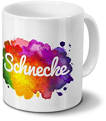 digital print Tasse mit Namen Schnecke - Motiv Color Paint - Namenstasse, Kaffeebecher, Mug, Becher, Kaffeetasse - Farbe Weiß
