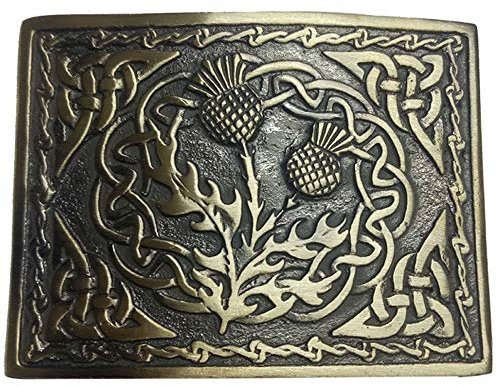 AAR Schottische Kilt-Gürtelschnalle, Antik-Finish, Emblem keltischer Knoten, 3.50 x 2.64