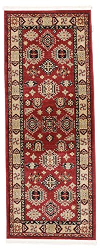 RugVista Shirvan Kazak Teppich, Orientalischer Ziegler/Kazak, 80 x 200 cm, rechteckig, Teppich, mittelflor, chemische Reinigung, Wohnzimmer, Esszimmer, Schlafzimmer, Flur, Weihnachten, Rot/Beige
