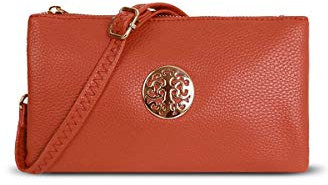 Women's Small Clutch, Cross Body, Shoulder Bag with Wristlet and Long Adjustable Shoulder Strap (Orange)