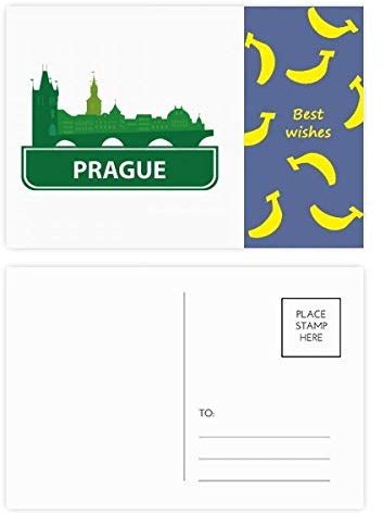 Prag Tschechische Republik Grüne Landmark Banana Postkarten-Set, Danksagungskarte, Mailing-Seite, 20 Stück